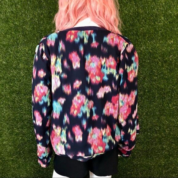 Lightweight Glitch Floral Bomber Zip Up Jacket - Picture 3 of 7